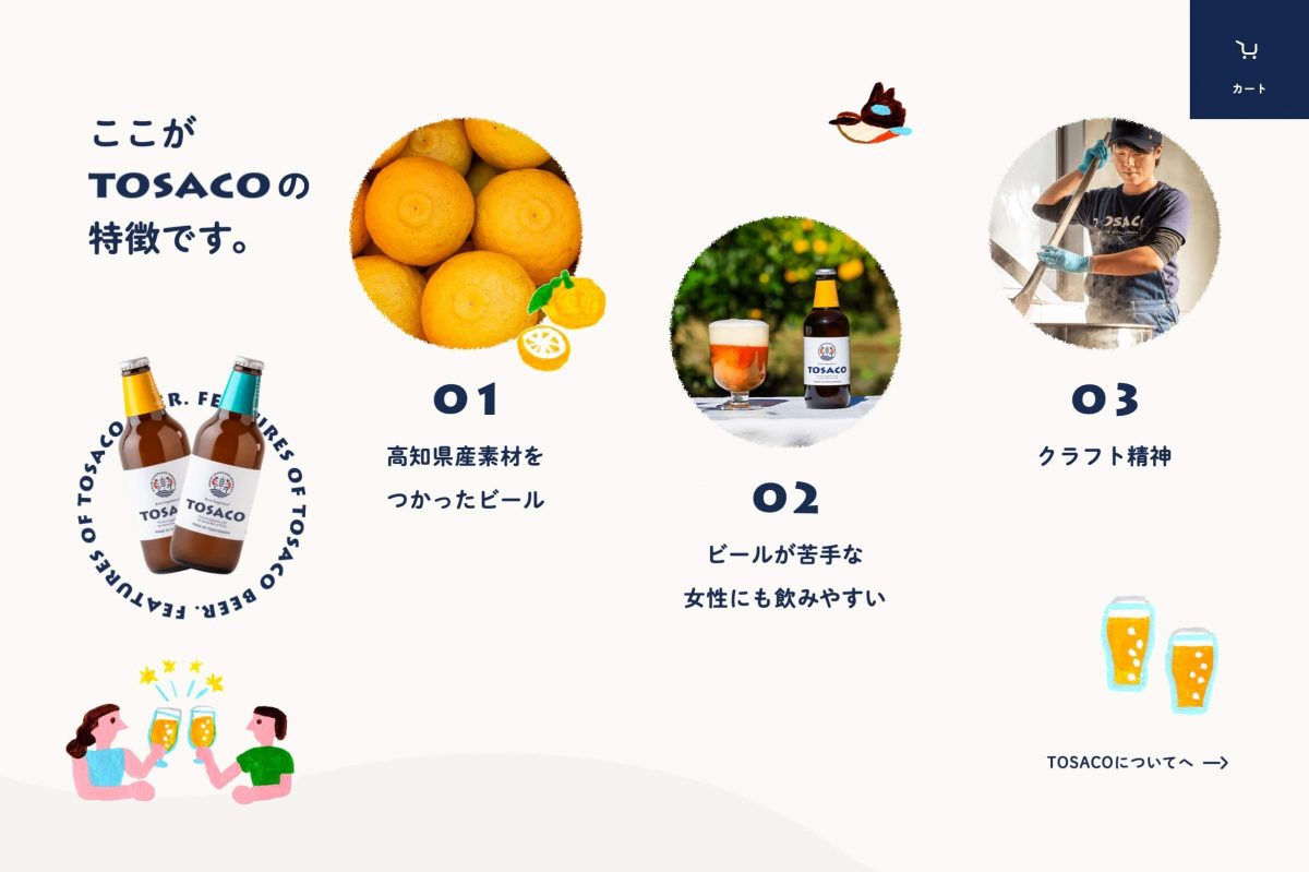 TOSACO　おいしい高知の、おいしいビールのPCデザイン画像